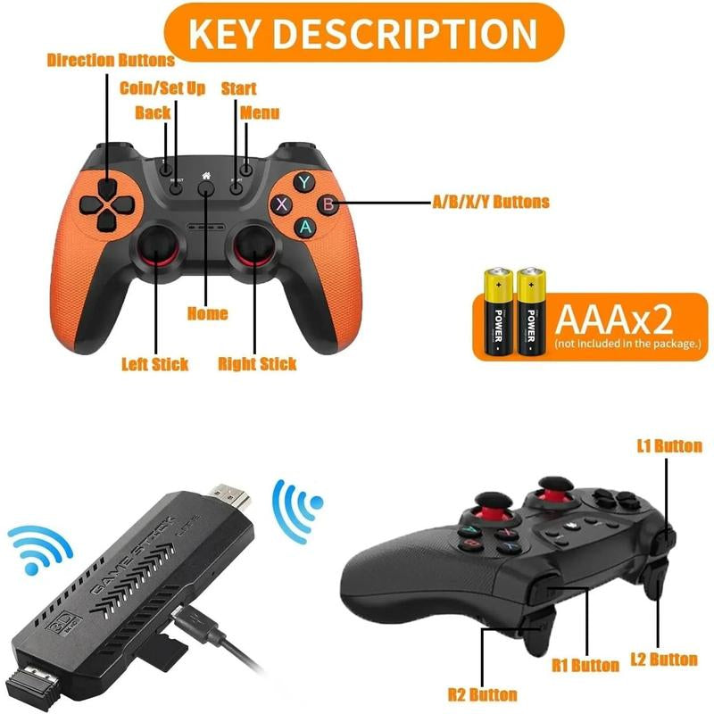 【Upgraded Version 40000+ Retro Game】X2 PRO Retro Game Stick, Pre-Loaded with 40,000+ Classic Games, 40+ Simulators, 4K HDMI HD Output, Dual 2.4G Wireless Controllers, Plug & Play Adapter Cable Console Gamepad