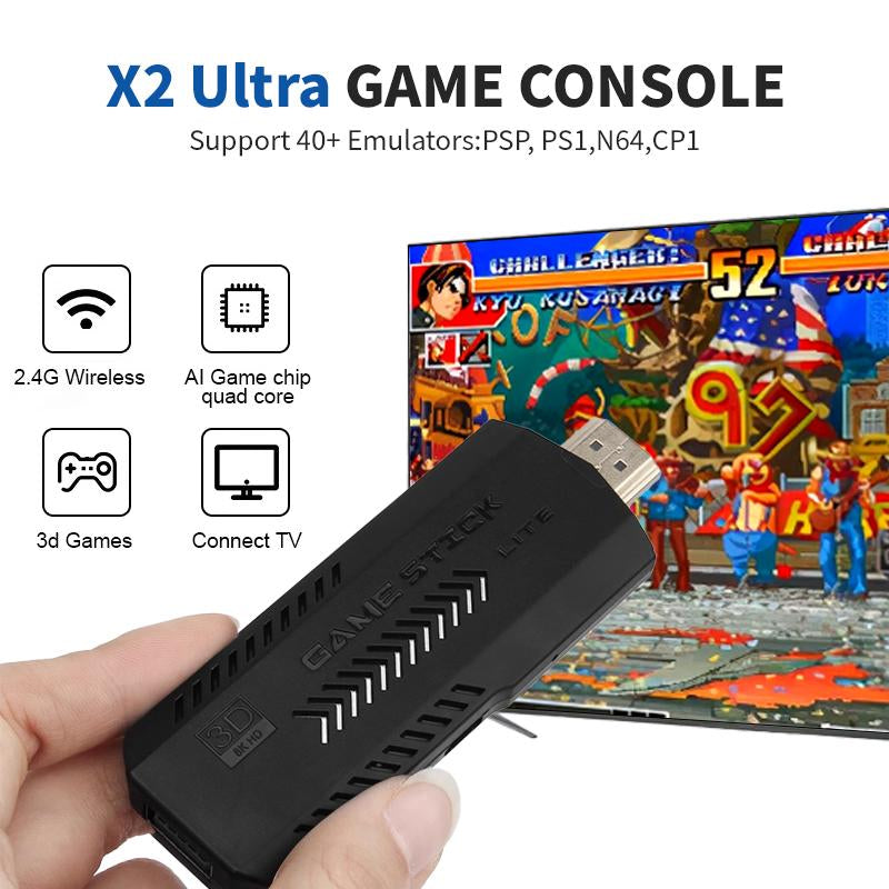 【Upgraded Version 40000+ Retro Game】X2 PRO Retro Game Stick, Pre-Loaded with 40,000+ Classic Games, 40+ Simulators, 4K HDMI HD Output, Dual 2.4G Wireless Controllers, Plug & Play Adapter Cable Console Gamepad