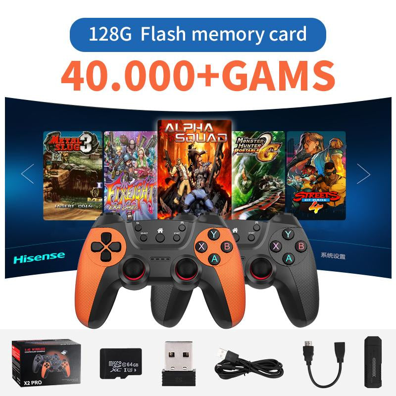 【Upgraded Version 40000+ Retro Game】X2 PRO Retro Game Stick, Pre-Loaded with 40,000+ Classic Games, 40+ Simulators, 4K HDMI HD Output, Dual 2.4G Wireless Controllers, Plug & Play Adapter Cable Console Gamepad